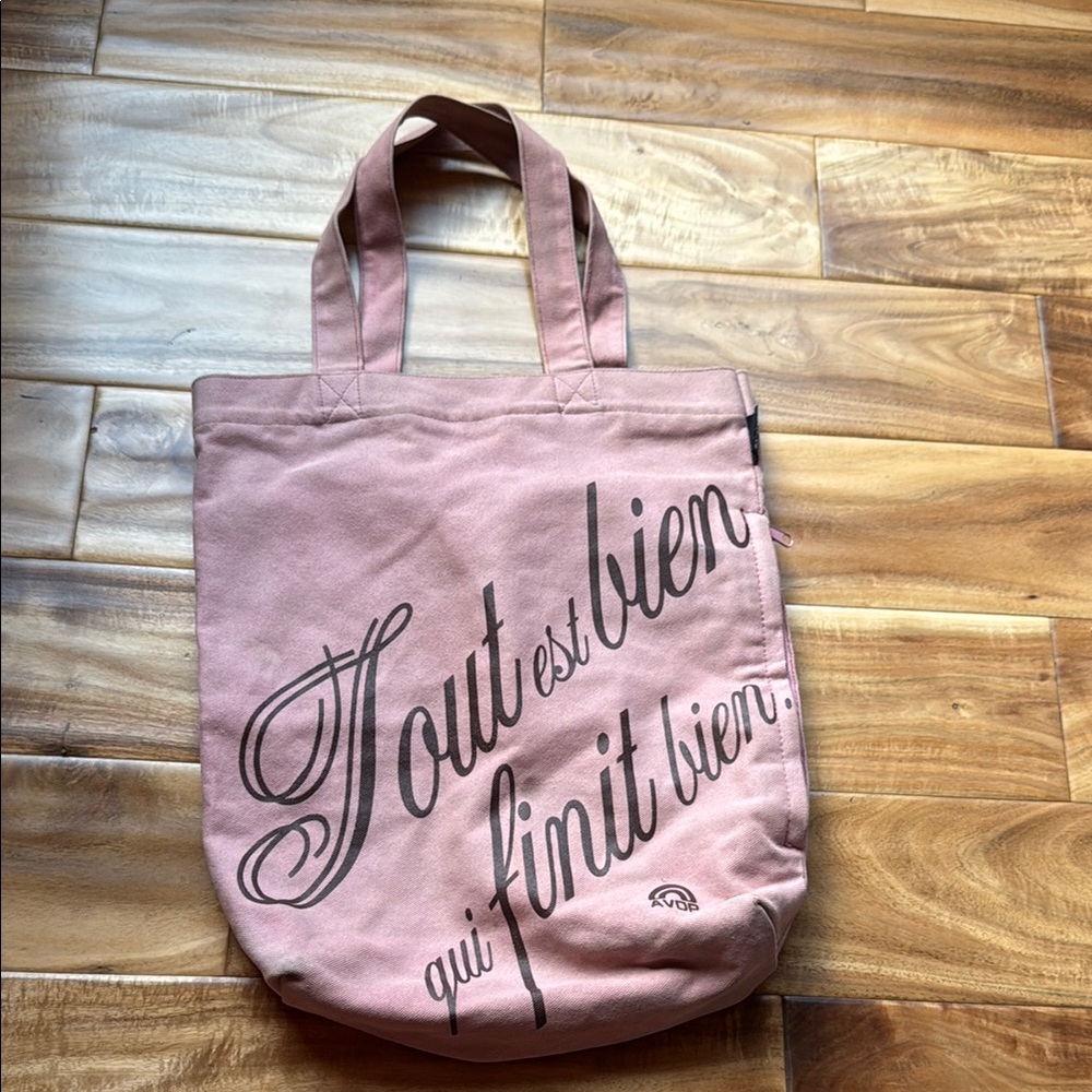 Rooted Pink Canvas Tote Bag French “All’s Well That Ends Well”